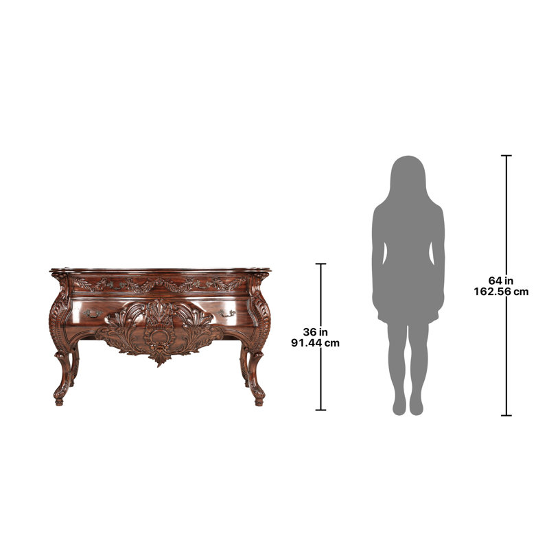 Hand-Carved Mahogany Bombe Console with Storage Drawers