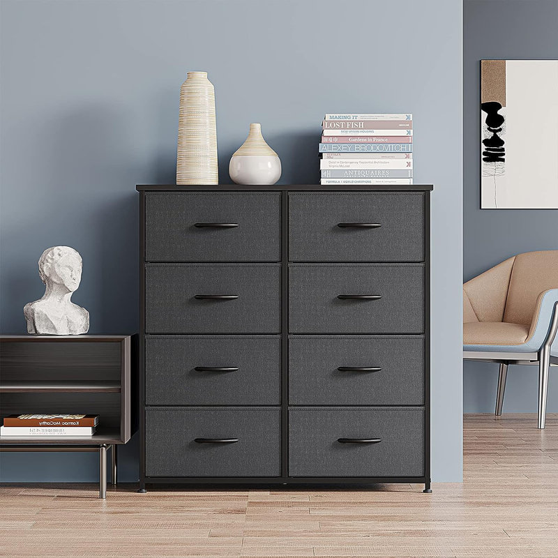 Commode 8 tiroirs Dyonisia, Gris noir