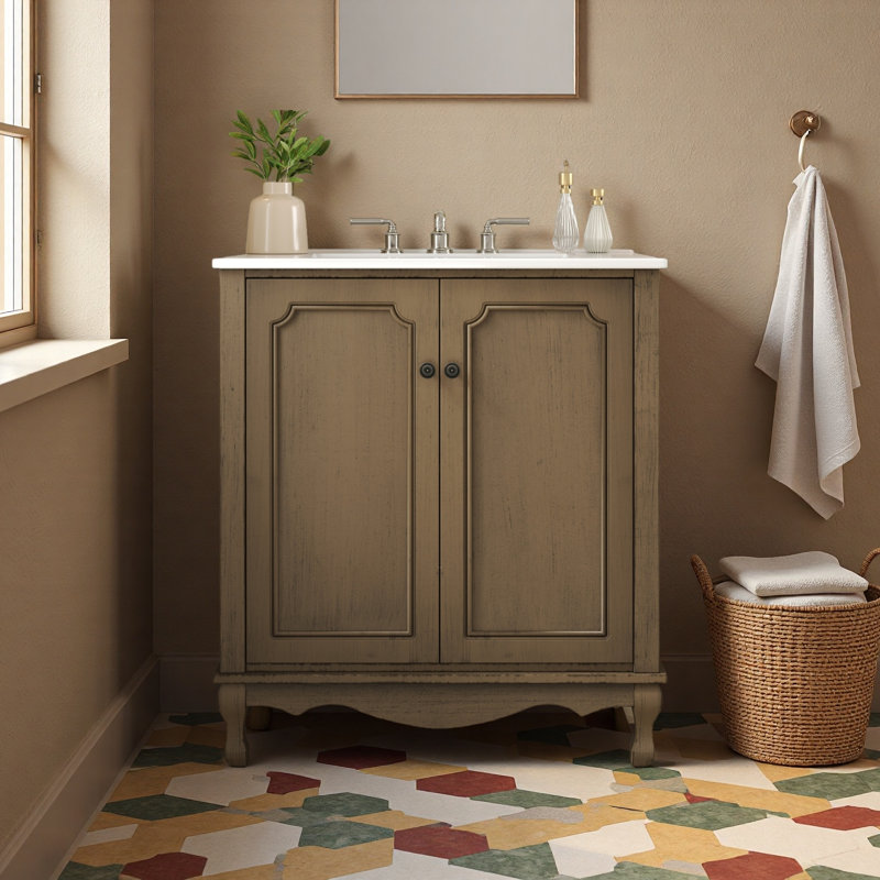 Meuble-lavabo 30 po avec lavabo en céramique rétro