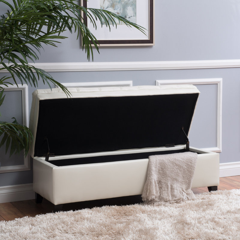Banc de rangement avec repose-pieds Cancia, Similicuir ivoire