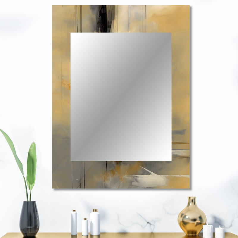 Jaune et gris au-delà de la toile IV - peinture abstraite, miroir mural décoratif, 40 po x 30 po