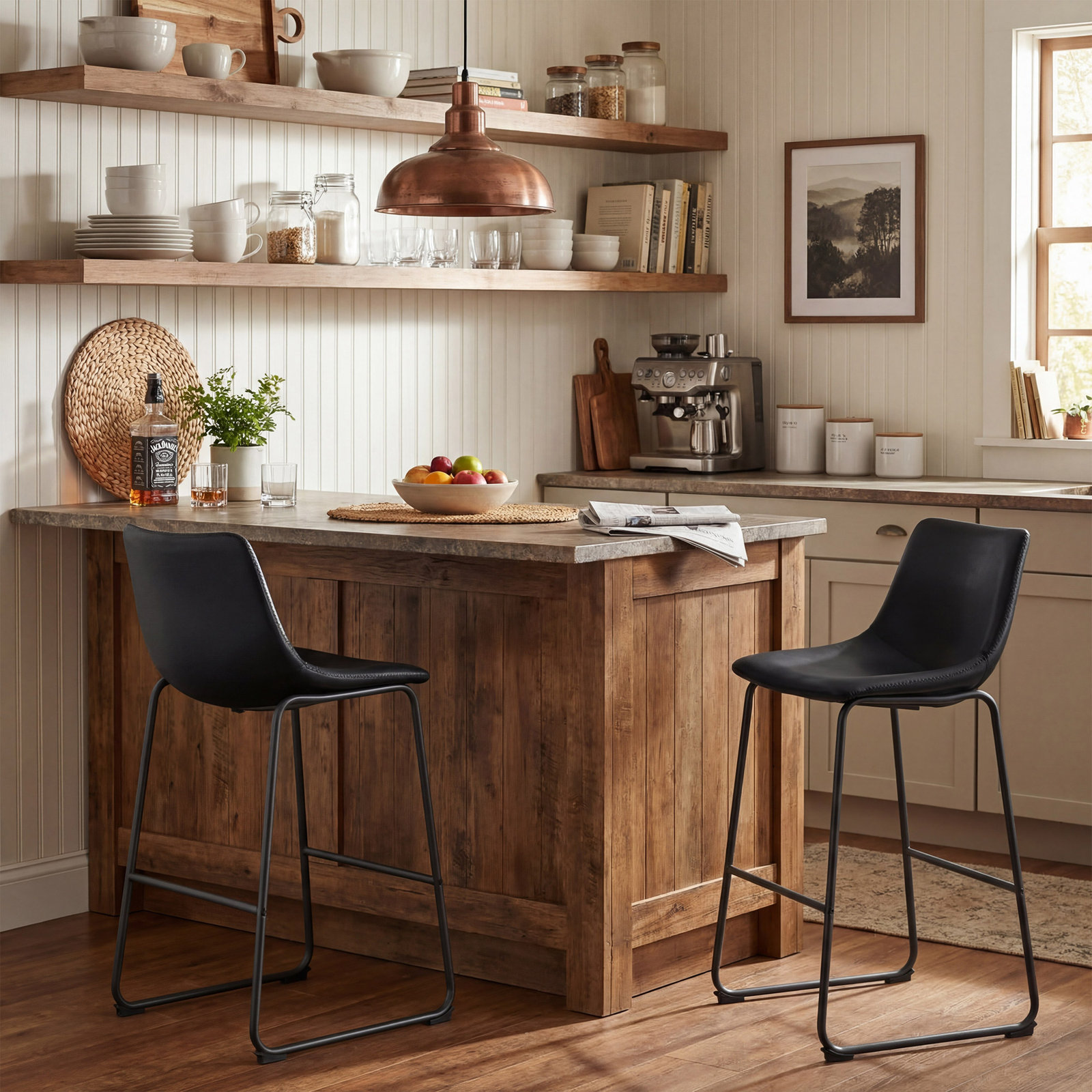 Anke Vegan Leather Armless, Black, Bar Stool (29" Seat Height)