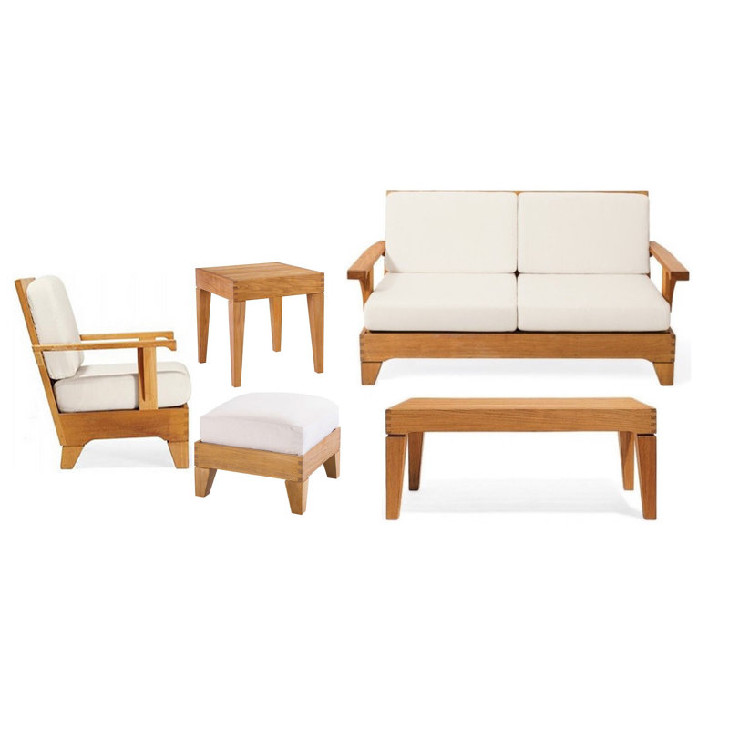 Caranas Teak 4 - Person Modular Patio Conversation Set with Cushions