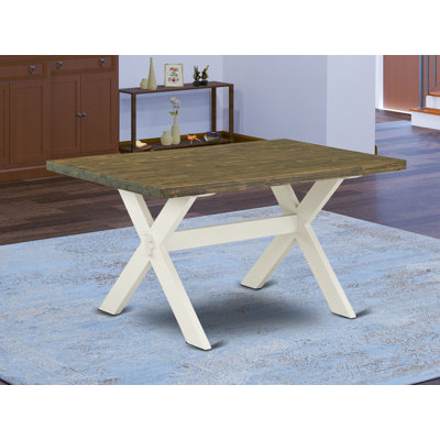Table de salle à manger X-Style - plateau de table rectangulaire avec pieds élégants, lin brossé blanc