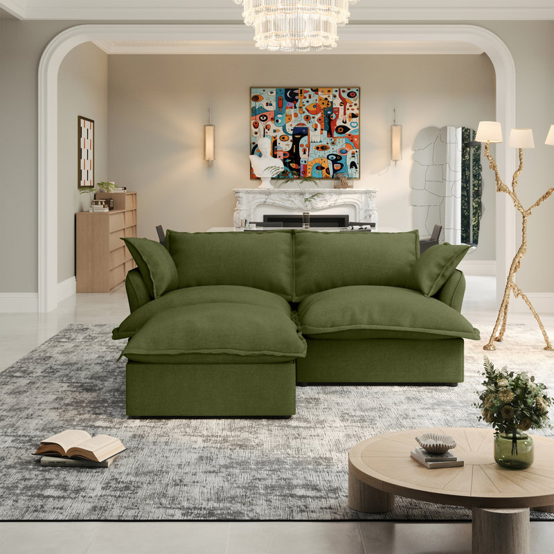 Canapé rembourré modulaire en forme de L pour salon Rinny, Vert