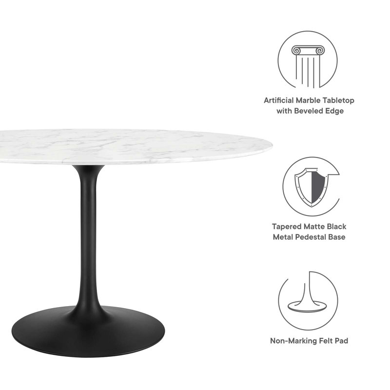 Elegant 54" Oval Marble Dining Table with Tapered Black Base
