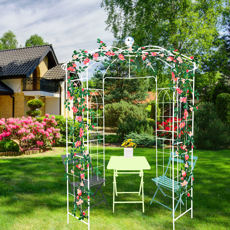 Pavillon de jardin en fer Iron Arch, 81,3 po x 114,2 po, blanc crème, coupe-vent, assemblage sans effort arche en métal Heptagon, couleur blanche, pavillon de jardin, simple