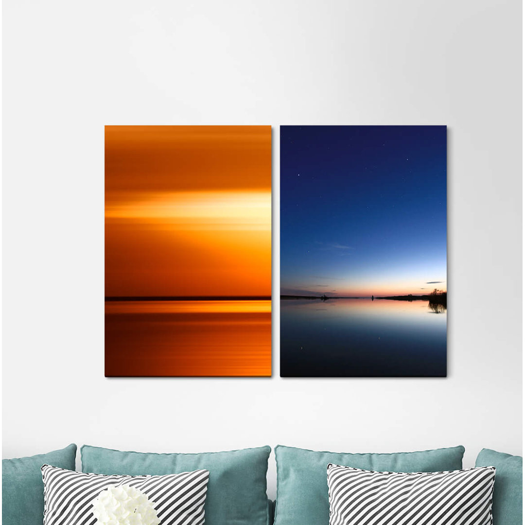 2-tlg. Leinwandbilder-Set - Fotografie „Sea Lake Twilight Sunset Red Evening Night Sky”