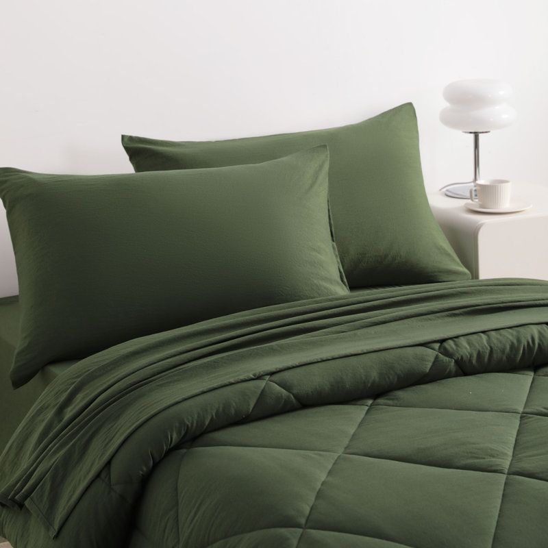Ensemble de literie en microfibre toutes saisons 5 pièces, Vert olive