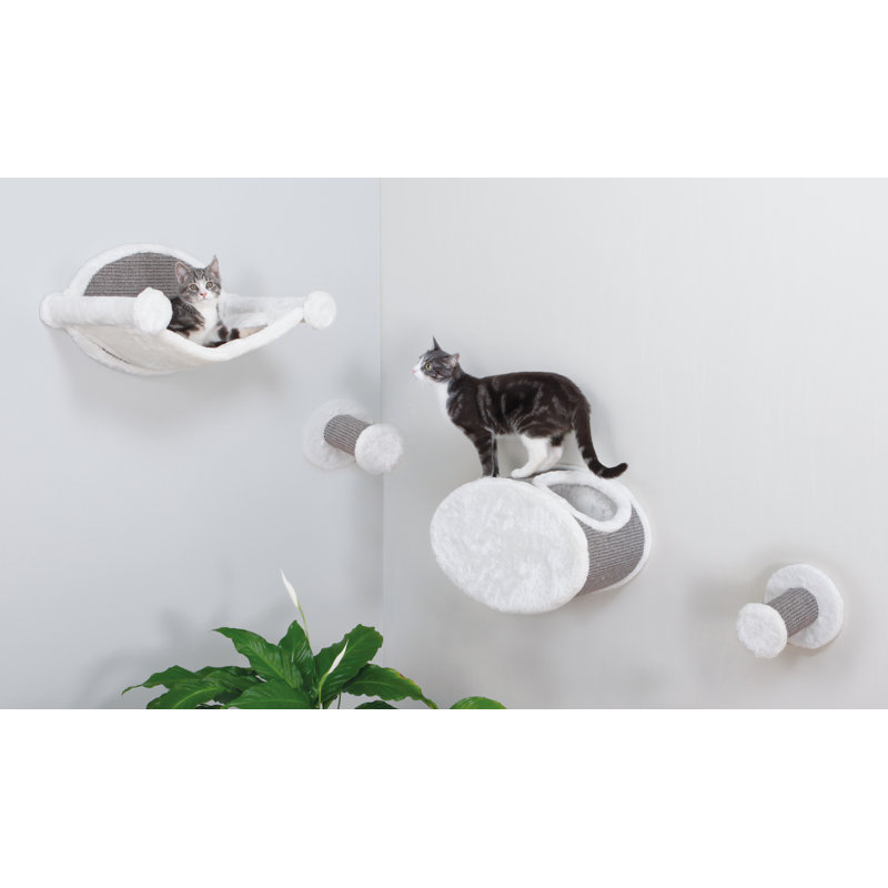 TRIXIE Wall Mounted Cat Lounge Set, Hammock and Condo with Two Steps, Cat Furniture, Scratching Post, Gray/White