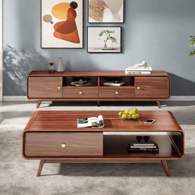 Retro style coffee table TV cabinet combination