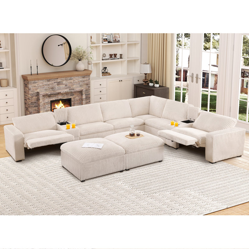 Annistyn 10 Piece Modern Corduroy L Shaped Power Reclining Sectional Sofa with Storage & Wireless Charging
