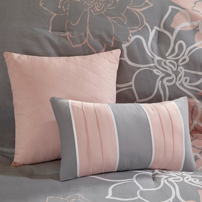 Twin/Twin Xl Printed Cotton Comforter Collection - Filling, Stunning Floral, Bed Skirt, 2 Shams, 3 Ornamental Pillows With Embroidery For An Elegant Bedroom Fascinating Floral Design, , Decorative