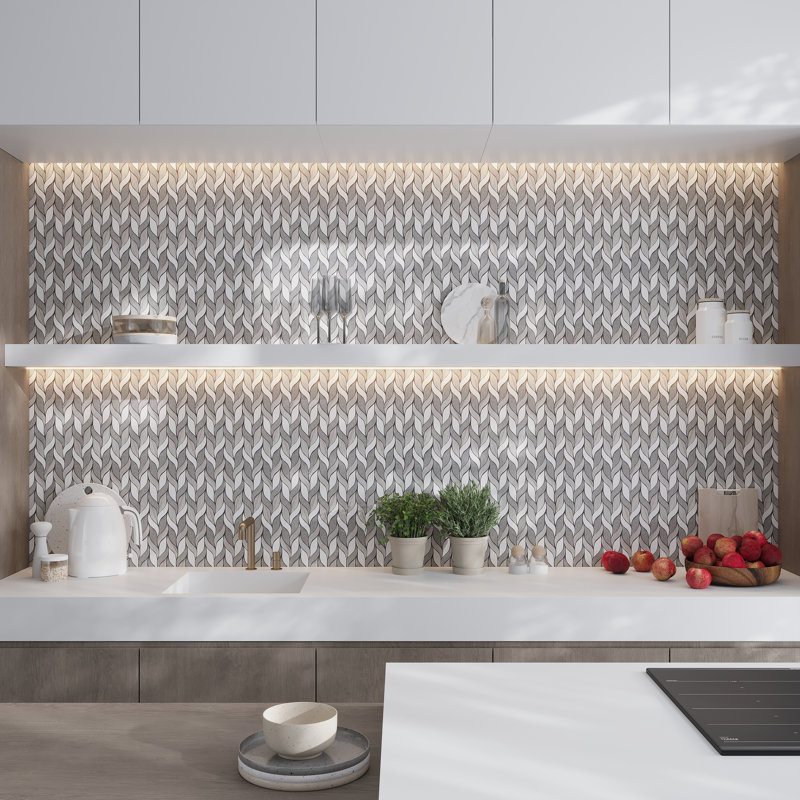 Mirage 10x12 Warm Beige White Marble Mosaic Leaf Wall and Floor Tile (4.07 sq ft/case) - 5 Pack