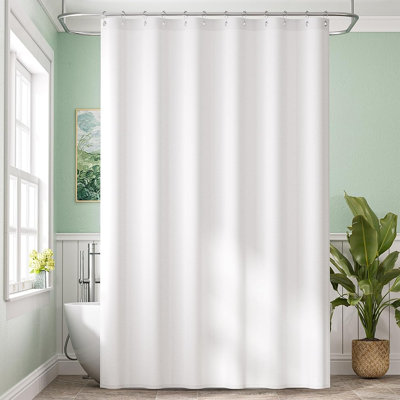 Extra Long White Fabric Shower Curtain Liner – Waterproof 2-in-1, Hotel Quality, Washable, Weighted Hem with Bottom Stones, Rust-Resistant Grommets