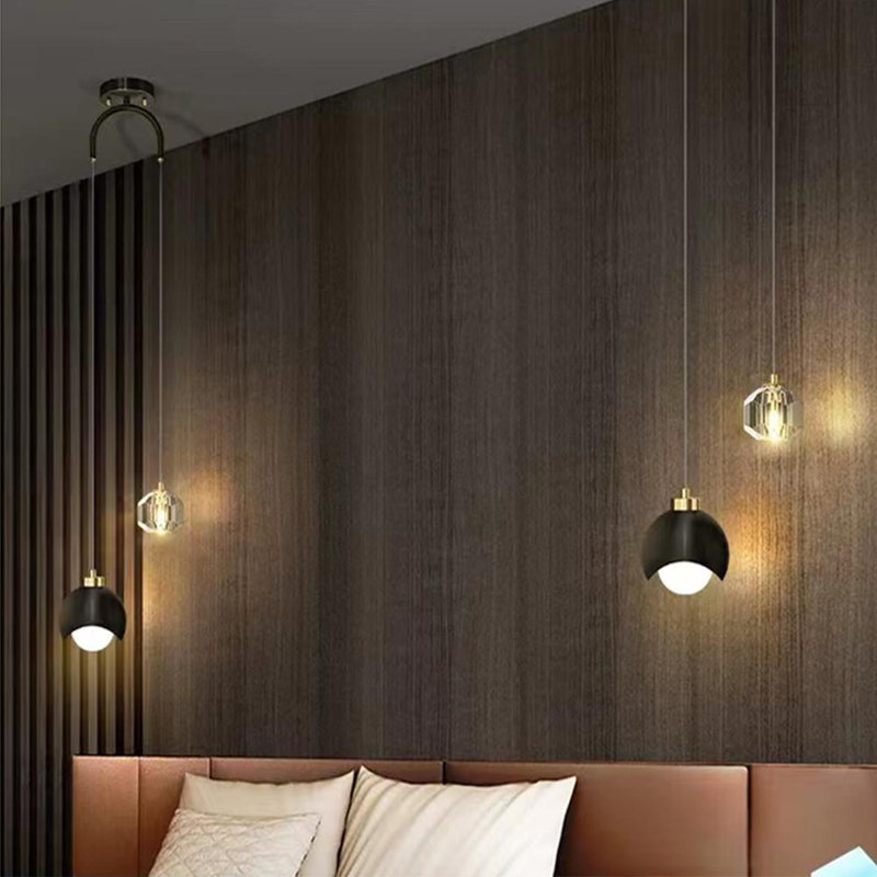 Loriel 2 - Light Sphere Chandelier Ceiling Light With Crystal  Accents Height adjustable(1 PC), Matte Black, Crystal