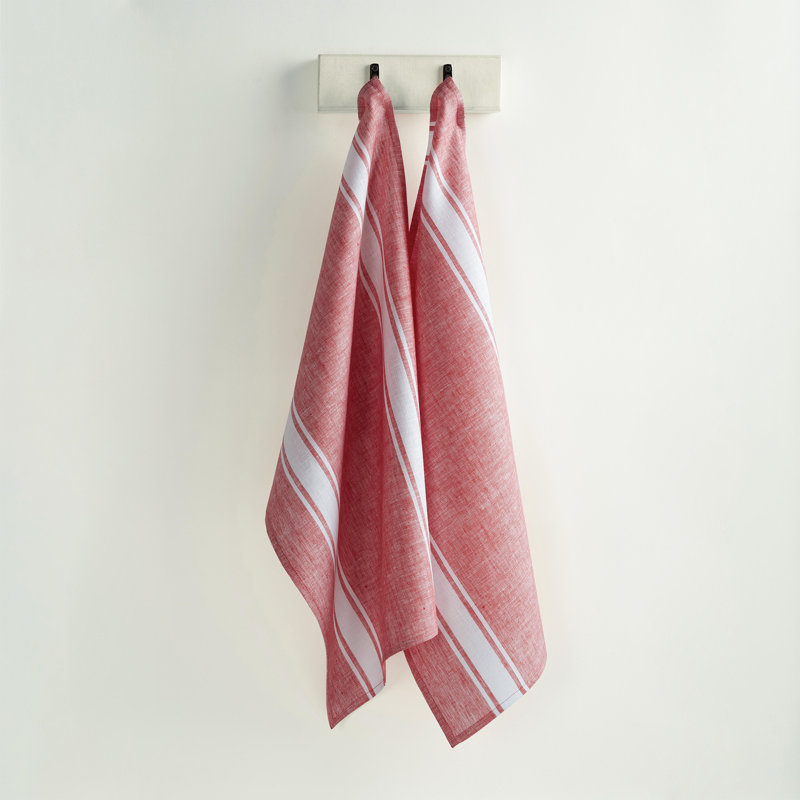 Farmhouse Stripe - 100% Pure Linen Kitchen Towels, Red and White