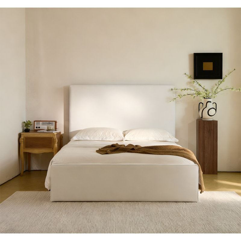 Lucas 52" High Tall Headboard Upholstered Bed, White, King
