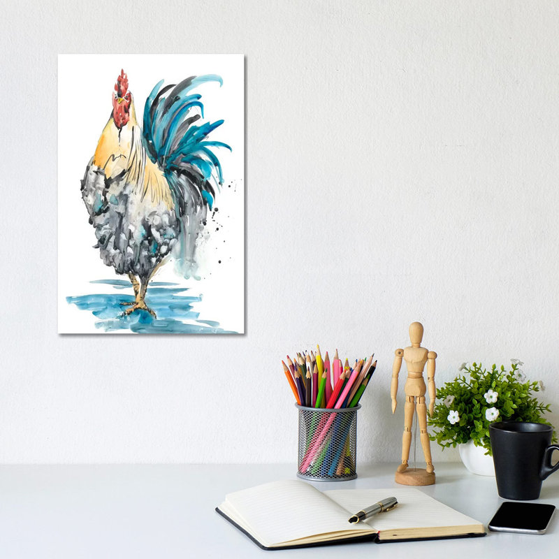 Rooster Splash II by Melissa Wang - Wrapped Canvas Painting, 20.32 cm H x 30.48 cm W