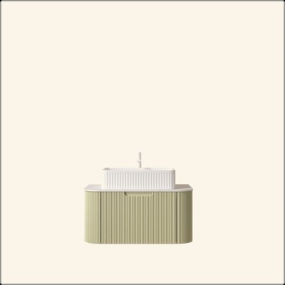 Meuble-lavabo de salle de bain 30 po avec lavabo, meuble de rangement mural à bordures courbes et flottantes avec tiroir, lavabo rectangulaire en céramique blanche, sans robinet, pré-assemblé