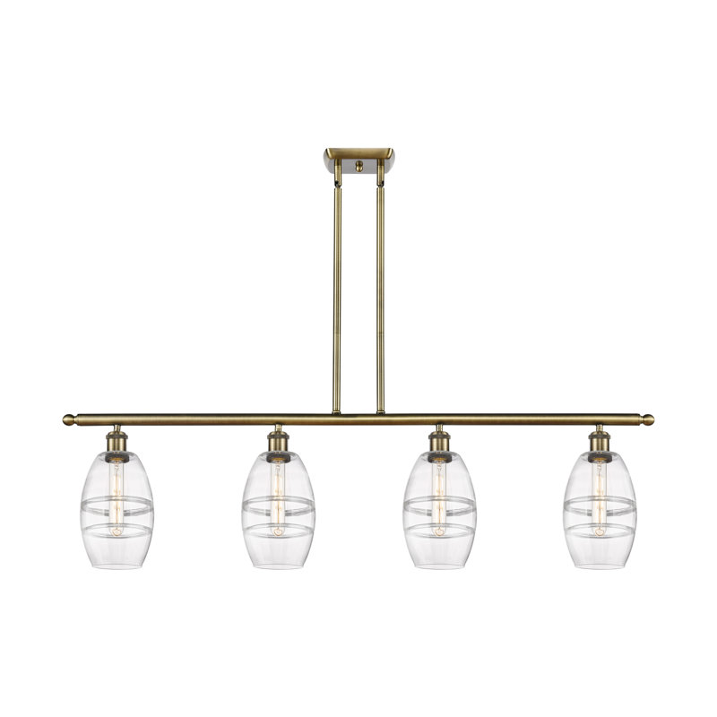 Luminaire suspendu rond / ovale pour îlot de cuisine à 4 lumières Dundrod, Transparent, Laiton brossé