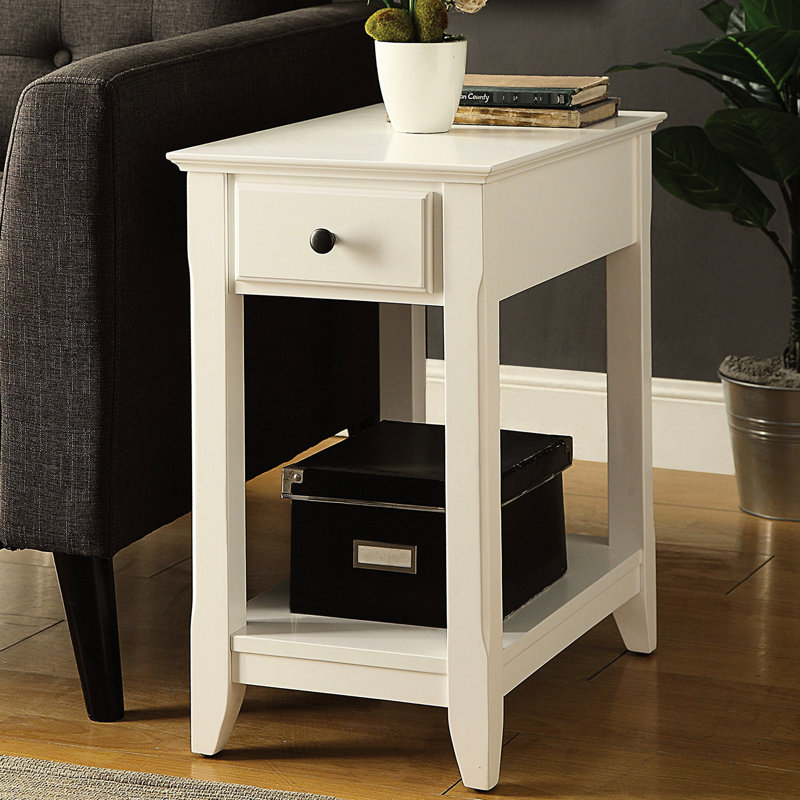 Table d'appoint blanche rectangulaire avec tiroir et tablette, convenant à la zone de vie principale, Kd Construction * / de celle utilisée dans l'espace principal, modèle