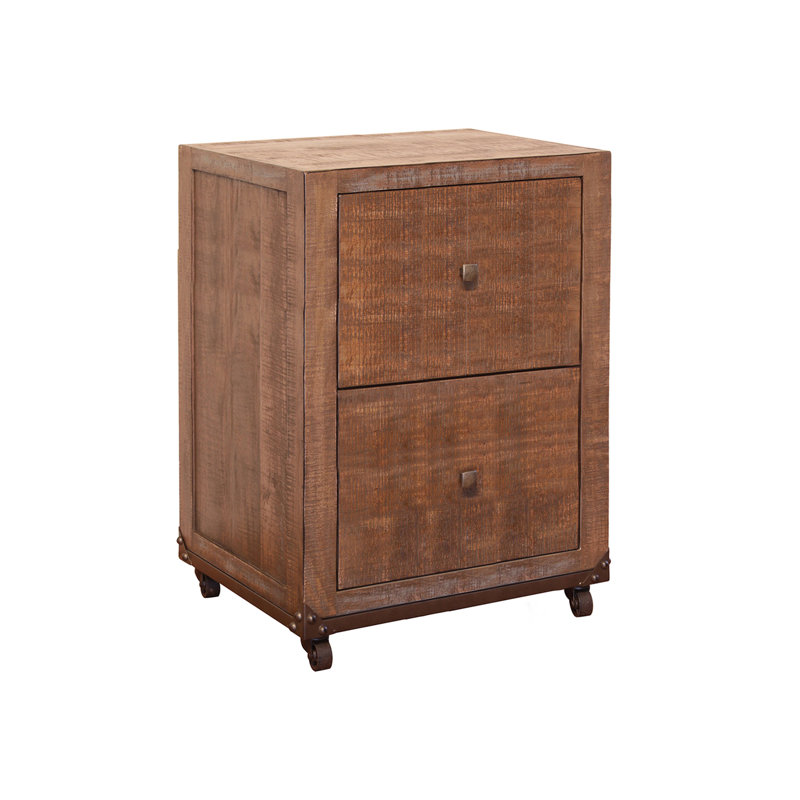 Brown Solid Pine and Mango Wood 2 Drawer Mobile File Cabinet