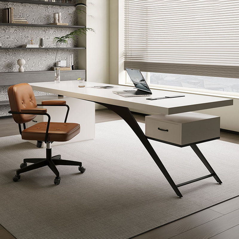 Bureau blanc rectangulaire en bois massif avec 4 tiroirs, bureau