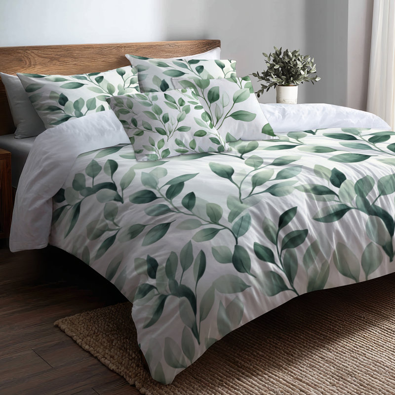 Ensemble de housse de couette et coussin Abstract Sage Breeze, Housse de couette pour lit simple + 4 pièces supp