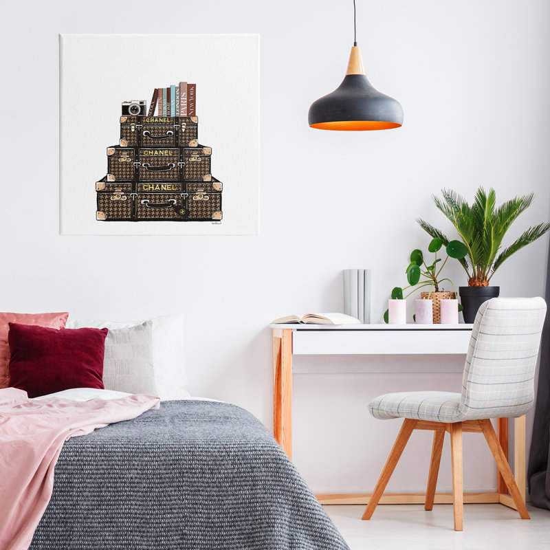 Toile de voyage, livres et bagages rétro, design par Amanda Greenwood, H 24 po x l 24 po