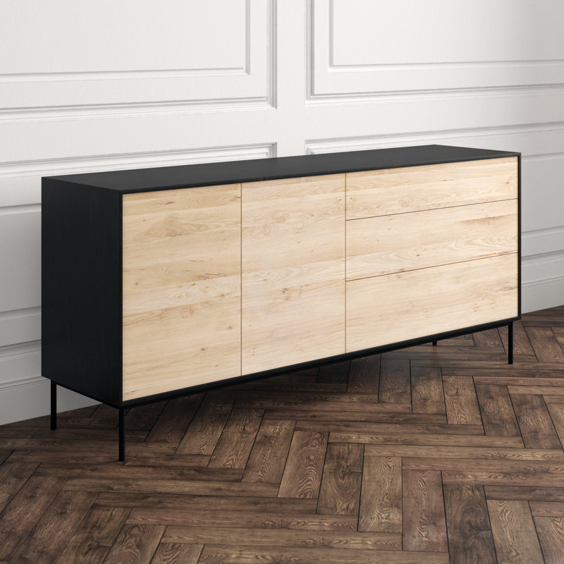 Whitebird 70.9'' W Solid Wood Sideboard, Black/Natural Oak