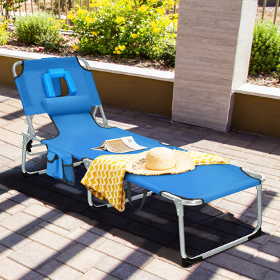 Arlmont & Co. Set Of 2 Beach Chaise Lounge Chair Folding Reclining Chair W/ Facing Hole Black by Arlmont & Co.