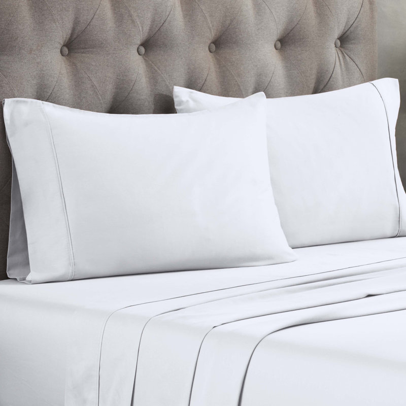 Superior 300 Thread Count Egyptian Cotton Blend Solid Pillowcases Set, Standard, White