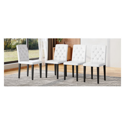 Ensemble de 4 chaises de salle à manger capitonnées modernes - Chaises d'appoint ergonomiques en cuir de polyuréthane avec pieds en métal pour la cuisine et le salon
