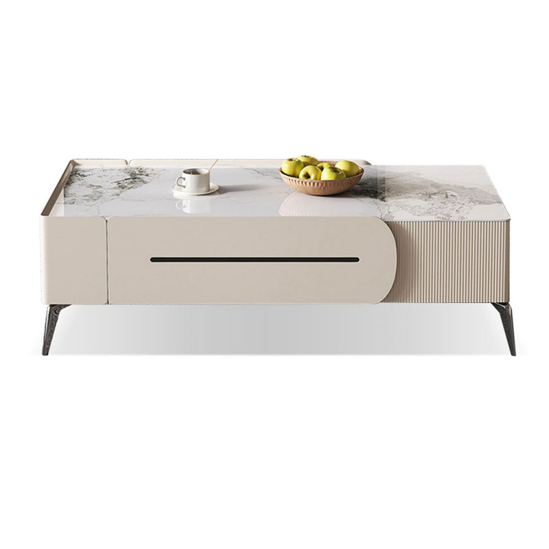 White Stone + Manufactured Wood Rectangular Coffee Table