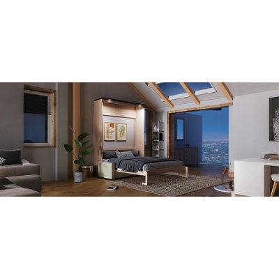 Space-saving Queen Murphy Bed With Pine Wood & Soft Upholstery For Multi-purpose Rooms