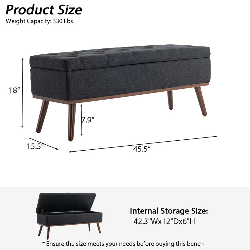Banc de rangement moderne avec base en bois Delmy, Gris