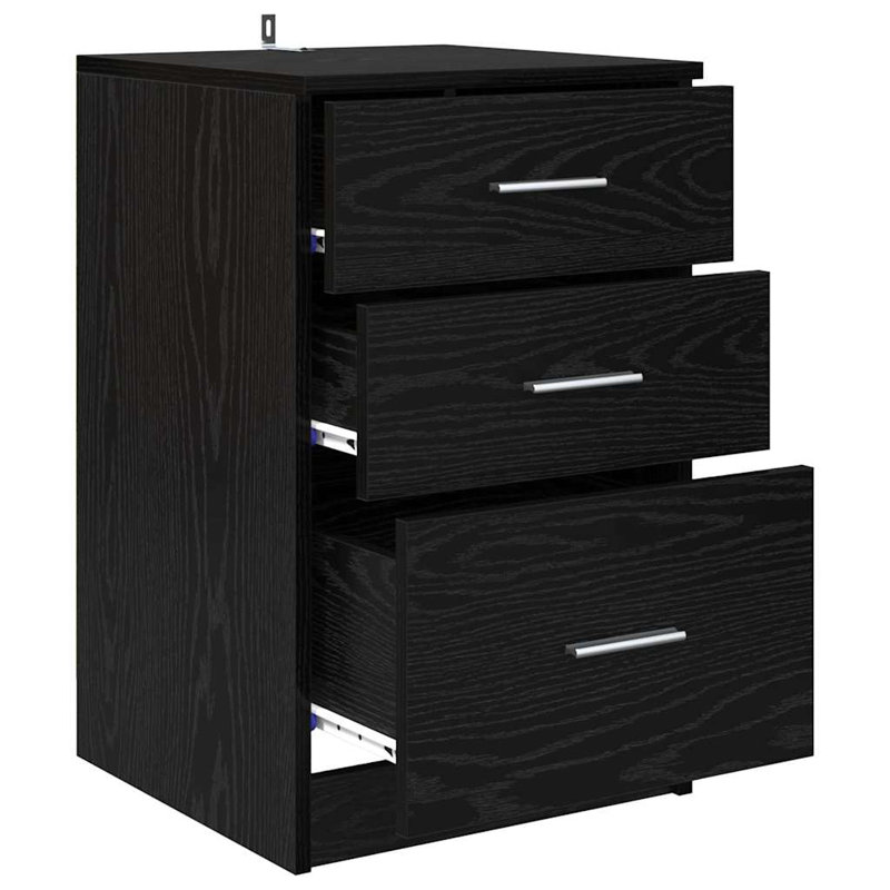 40cm W Manufactured Wood Bedside Table, Black Oak