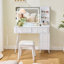 Ensemble de coiffeuse moderne avec tabouret, lumières DEL et miroir, 4 tiroirs, panneaux ondulés uniques et tablettes ouvertes-567765072