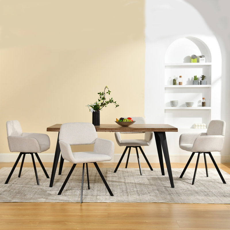 5-Piece Dining Set with Swivel Upholstered Chairs and Rectangular Table - 2 Color Options for Kitchen Dining Room, Beige