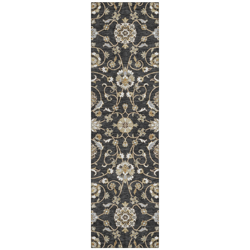 Irene Black Washable Indoor-Outdoor Rug - , 2'3" x 7'6"