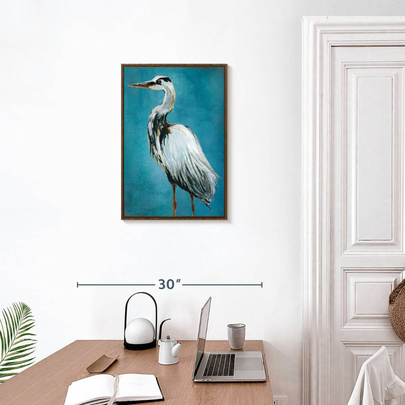 Grand héron bleu II, 17" x 25", Floating Frame Walnut