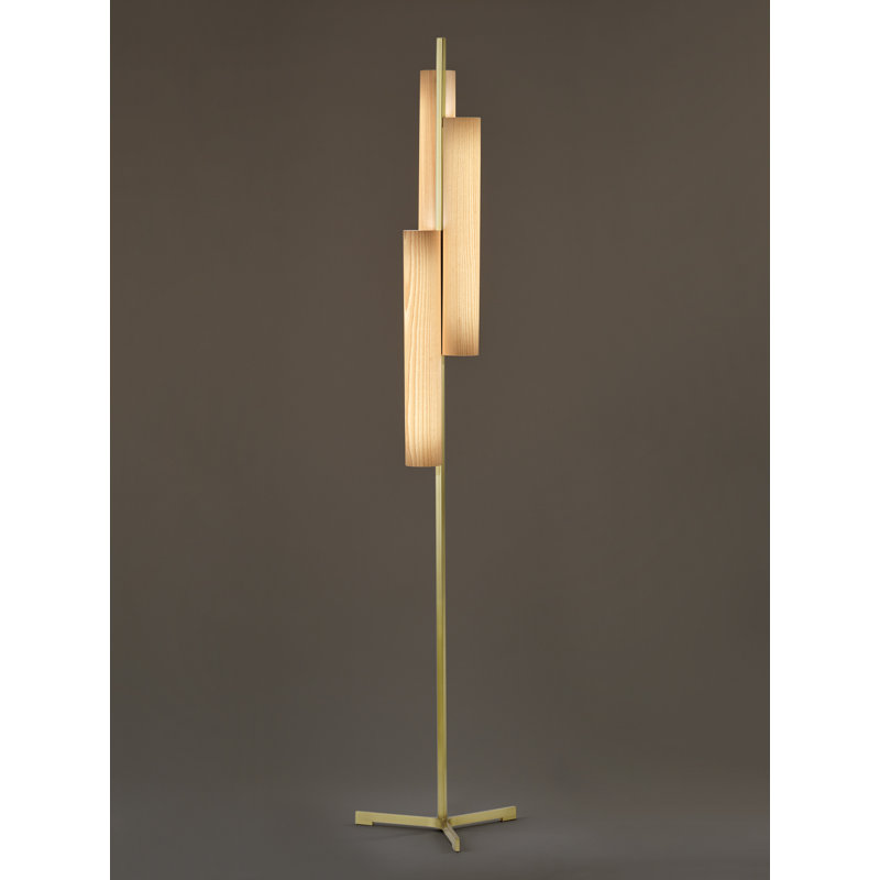 Black Note LED Floor Lamp, Natural Beech, Gold