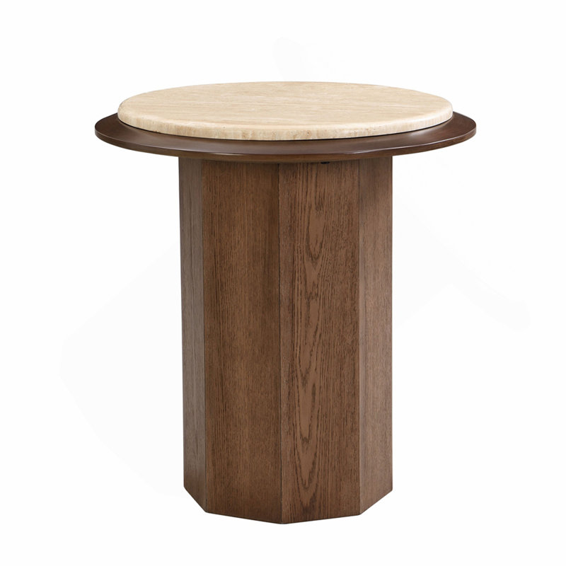 Travertine Top & Walnut End Table