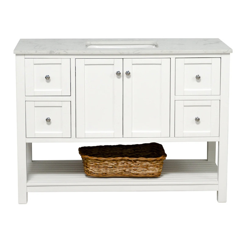 Binne 48'' Single Bathroom Vanity with Top, Engineered Carrara, White