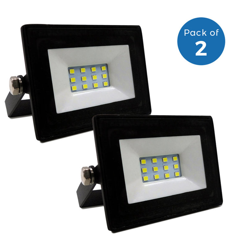 10W Non PIR Slim Line LED Floodlight Black 6000K 90 Lumens Per Watt 2 Year Warranty Pack of 2