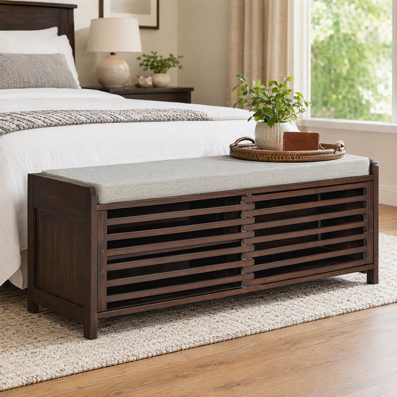 Banc de rangement rustique avec coussin pour porte d'entrée pour chaussures et accessoires, Marron foncé