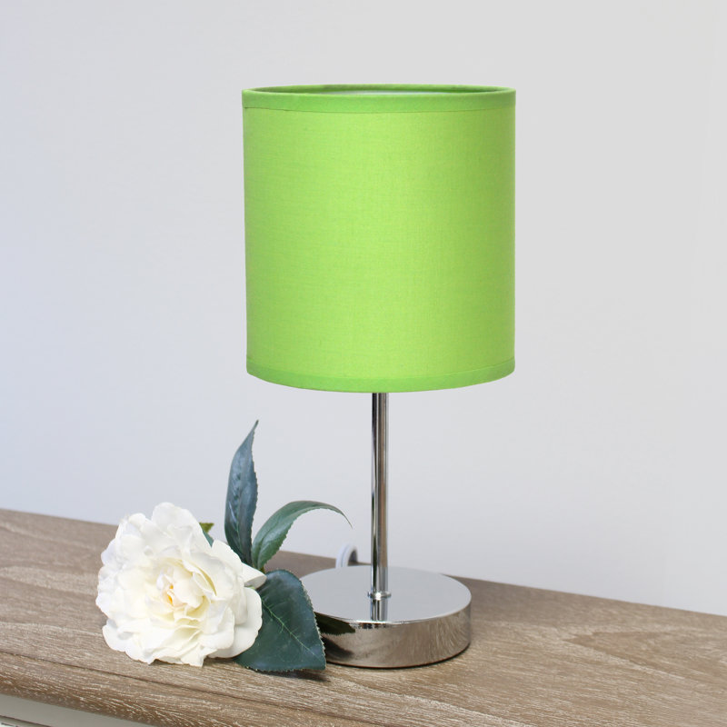 Amandev Simple Designs Mini Basic Table Lamp with Drum Fabric Shade, Green