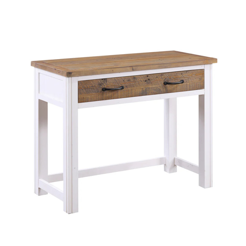 Kamakou Solid Wood Writing Desk, White, Brown