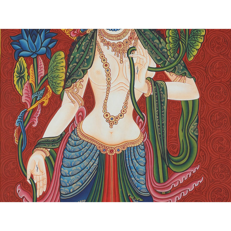 Déesse classique Newari debout Tara blanche (Thangka sans brocart)